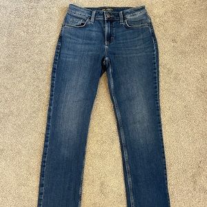 dark wash mid rise straight leg lee jeans